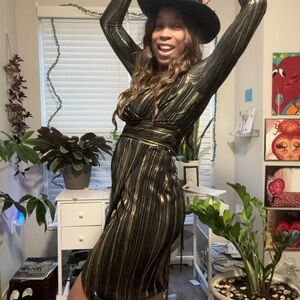 RACHEL Rachel Roy Black and Gold Long Sleeve Dress